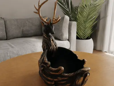 deer planter - vase - garden urn - candy dish - candle holder 3D print model