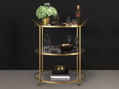 Arteriors Connaught Bar Trolley antique brass 3D model