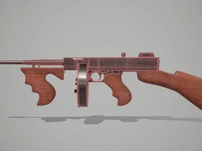 Thompson submachine gun Low-poly 3D model