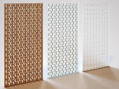 Partition set of three wooden panels 3D model