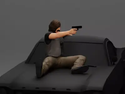 A man on a car aims a gun wearing a vest 3D print model