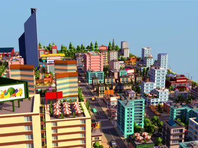 Simple city Low-poly 3D model