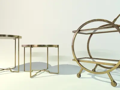 Architectural Deco Set - Cart and Table  Low-poly 3D model