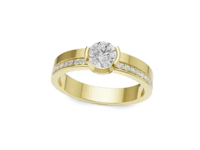 Solitaire Diamond Ring with Side Stones for Women 3D print model