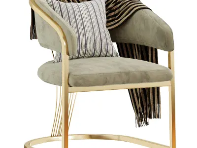 Cantilever Barrel Dining Chair Cream Velvet Upholstery Gold 3D model
