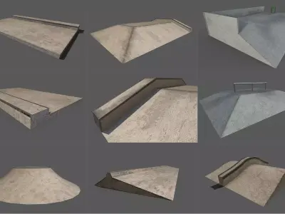skatepark 9 piece set Low-poly 3D model