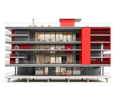 Modern Red Office Building model pack Low-poly 3D model