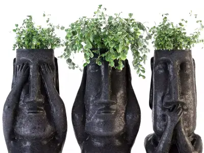 Concrete Pot Plant Set 3D Model Collection