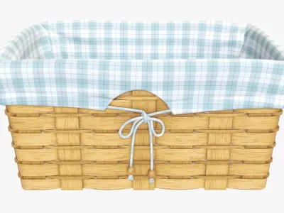 Wicker basket medium brown with fabric interior 3D model