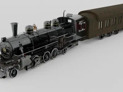 Essex Steam Train Engine Locomotive and Wagons 3D model