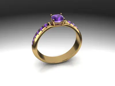 Purple Stone Gold Ring 3D model