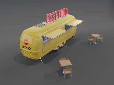 Yellow Fast Food Trailer 3D model