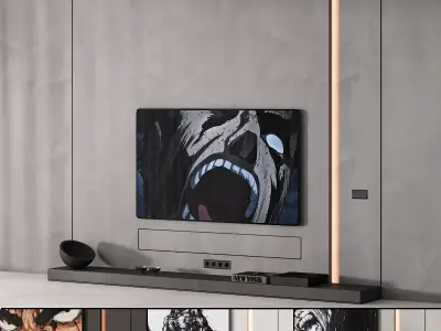 226 tv wall kit 08 minimal wall in 4 color and tv options 00 3D model