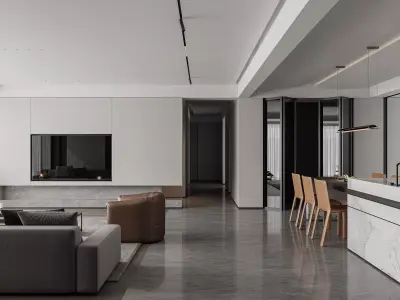 Modern Light Luxury Living and Dining Room Interior 3D model