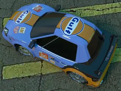 Rigged low poly cartoon racing car GULF Low-poly 3D model