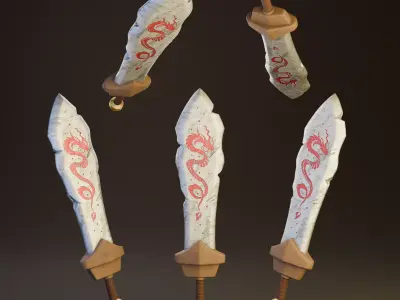 Sword with dragon engraving Free low-poly 3D model