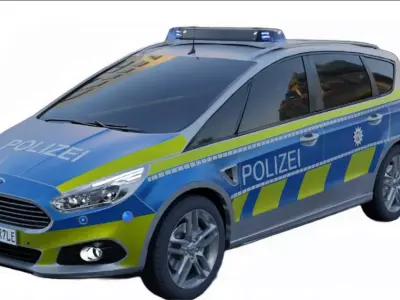 Police Car Ford S Max German Police mit flash blue lights Unreal Low-poly 3D model