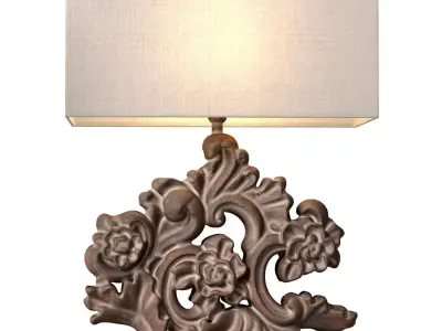 Rustic Distressed Nightstand Table Lamp Carved Wood Sculptural  3D model