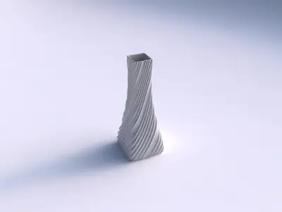 Vase squeezed rectangle with flowing extruded lines 3D print model