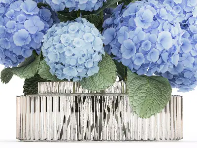 Bouquet In A Glass Vase With Blue Hydrangea 601 3D model
