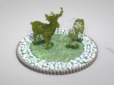 Garden With Deer Topiary 3D model
