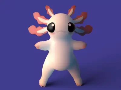 Chubby Cute Axolotl Stylized Game Ready Low-poly 3D model
