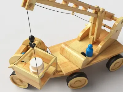 Wooden toy car crane for kids Low-poly 3D model