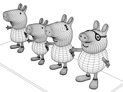 Pigs  family Low-poly 3D model