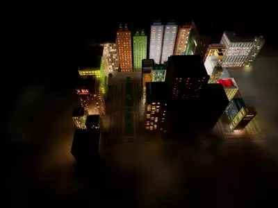 City Downtown Skyscraper Street - Night - Unreal - Lot 10 Low-poly 3D model
