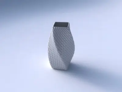 Vase twisted quadratic with diagonal grid bulges 3D print model