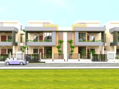VILLA two story house with car parked 3D model