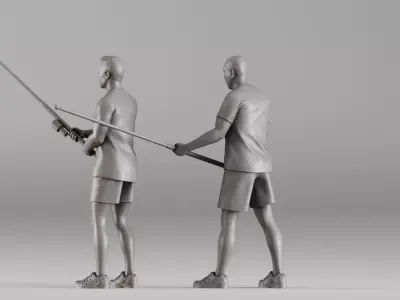 S00107 Fishermen with Rods Realistic Duo Figurine 3D print model