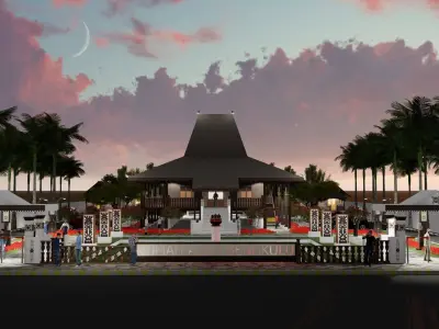 Indonesia traditional house in province of Bengkulu Low-poly 3D model