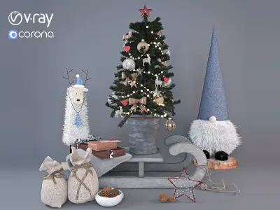 Christmas decorative set 3D model buy