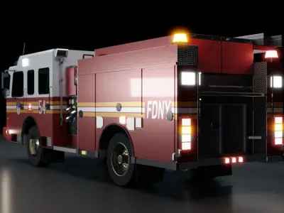 American Fire Engine Pumper low poly version Low-poly 3D model