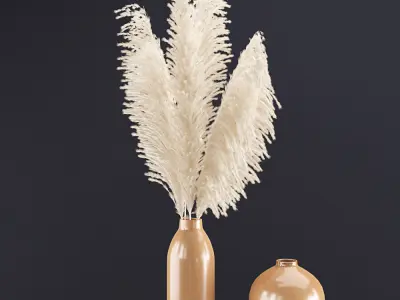 decorative set with pampas and wicker basket 3D model