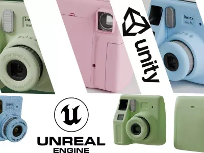 Low Poly Instax Mini SE Camera - Game Ready PBR 3 Colors Low-poly 3D model