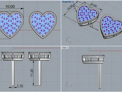 Stud heart earring model 674 3D print model