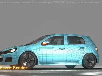 City Car 54 Compact Class Type-C Blue Low-poly 3D model