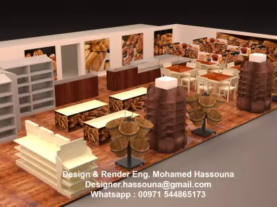 3d modeling bakery store with shelves and tables 3D model