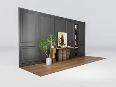 Sideboard with wall panel and flooring 3 3D model