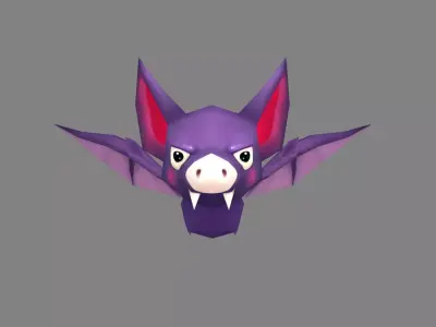 Cartoon Purple Bat Low-poly 3D model