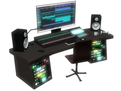 Music Studio Desk Setup 3D model