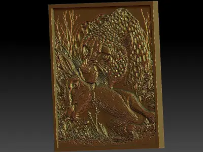 1 leopard hunting deer CNC Relief 3D print model