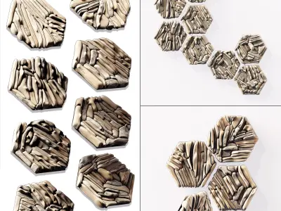 Hexagon panel branch splinter n5 3D model