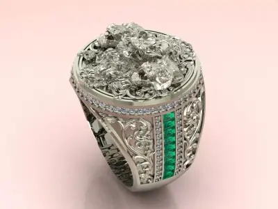 Three Lions Ring jewelry 3D model - for Him 3D print model