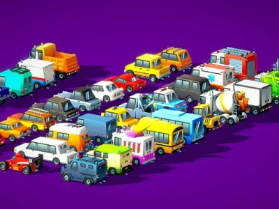 Cartoon Low poly Car Set - Vehicles Low-poly 3D models Low-poly 3D model