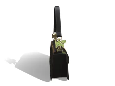 Black leather handbag with green cat pendent  3D model
