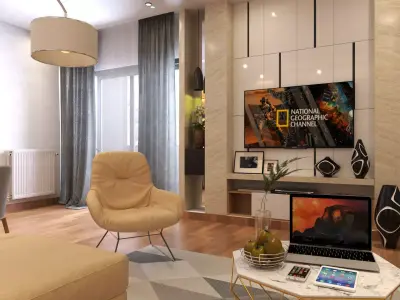interior living room  kitchen   Low-poly 3D model