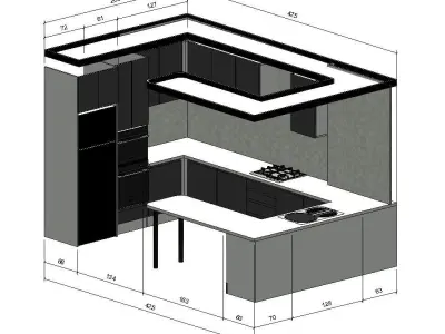 Villa Kitchen U Shaped with Island 3D model